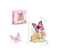 Butterfly Flower Bouquet Building Block Set, Insect Flowers Plants Decor with Dust Cover, Creative DIY Animals Plants Bonsai Collection Building Kit, Home Office Decor Gifts for Adults (Pink)