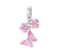 Butterfly Flower Charms for Pandora Charms Pink Enamel Sterling Silver Butterfly