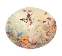 Butterfly Flower Christmas Tree Skirt 36 Inch Vintage Floral Plush Xmas Tree Mat Holiday Decoratio Floor Protector for Home Party Festival