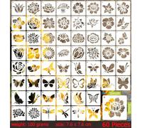Butterfly, Flower, Dragonfly Paint Stencils - 60Pcs Different Templates for Painting Spraying, Sponge Roller Painting, Crayon Drawing, DIY Craft (7.6 x 7.6cm)