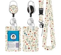 Butterfly Flower Lanyards ID Badge, Colorful Aesthetics Flower Lanyard ID Card Holder with Retractable Reel Clip Keychain, Vertical Identity Badge Cover Case Protector with Name Tag for Teacher Nurse