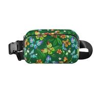 Butterfly Flower Leaf Green Fanny Pack for Women Men Crossbody Belt Bag Fashion Waist Packs Purse with Adjustable Strap Dupes for Outdoors Shopping Traveling