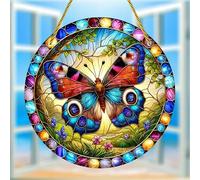 Butterfly Flower Leaf Stained Windows Hanging Suncatcher,Flower Stained Acrylic Suncatchers Window Ornament Stained Glass Panel Sun Catcher Wall Hanging Decor Birthday Gifts