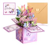 Butterfly Flower Pop Up Birthday Cards,3D Happy Birthday Cards Box for Women,Pop-up Gift Box with Envelope and Blank Cards,Personalised Greeting Cards for Daughter Wife Sister Mum