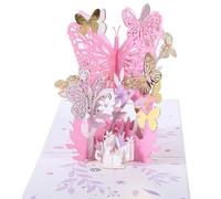 Butterfly Flower Pop Up Card,3D Foldable Popup Greeting Card, Blossoms Butterfly Flower Card,3D Birthday Cards for Women, Handmade Gifts for Mother Wife Lady Daughter Anniversaries (Pink)