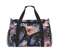 Butterfly Flower Print Travel Tote Bag 50 x 33 x 26 Folding with Should Strap & Dual Handles for Weekend Trips, Gym, Business Travel & Airport Carry-On