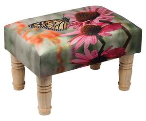 Butterfly Flower Print Upholstered Cushioned Footstool Foot Rest