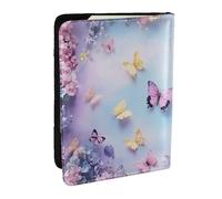 Butterfly Flower Printed Passport Holder,Travel Pu Leather Passport Cover Case Organiser for Men Women,6.5 Inch