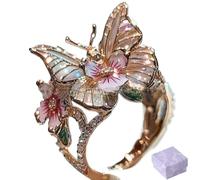 Butterfly Flower Ring,Enamel Butterflys Flower Ring,Size Can Be Changed at Will,Women's Fashion Shiny Flowers Butterfly Rings (Rose Gold-B)