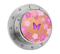 Butterfly Flower Sparkle Kitchen Timer 60 Minute Visual Wind Up Timers Indoor Mechanical Timers with Magnetic Base Stainless Steel Timer for Home Cooking Time Management Tool