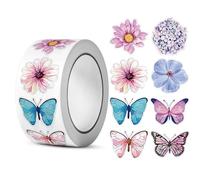 Butterfly Flower Sticker Rolls - 1 Rolls/500PCS 8 Design Colorful Assorted Butterfly Giftwrap Decals Gift Tags Label Decorative Flowers Giftwrap Stickers Favor