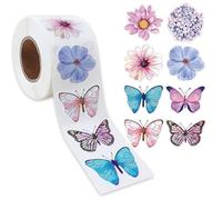 Butterfly Flower Stickers for Kids, 1 Inch Self-Adhesive Gift Stickers by shishiruyizhong, Mixed Color Floral & Butterfly Designs, Ideal for Decorating Scrapbooks, Luggage, Envelopes, Greeting Cards