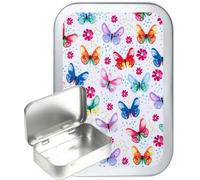 Butterfly Flowers 50ml Silver hinged tin, Pocket case, Pill Box Tablet Holder