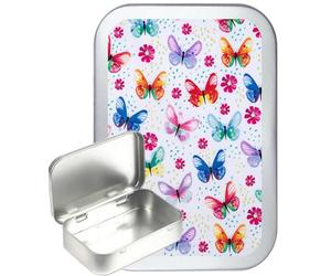 Butterfly Flowers 50ml Silver hinged tin, Pocket case, Pill Box Tablet Holder