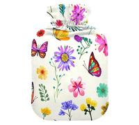 Butterfly Flowers Blossom Beige Hot Water Bottle with Cover for Pain Relief Bed Warmer for Neck and Shoulder Pain, 2L