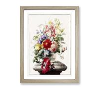 Butterfly & Flowers By Herman Henstenburgh Vintage Framed Print | A4 Oak Framed Wall Art | Ready to Hang | Classic Floral Picture | Living Room Bedroom Lounge Office