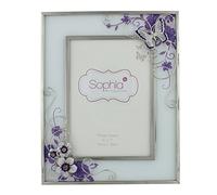 Sophia Glass Photo Frame Purple Butterfly/Flwrs/Cryst 5"x7", Purple