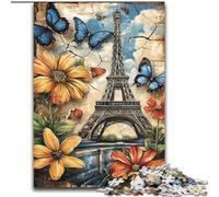 Butterfly Flowers Eiffel Puzzles for Adults Teens 1000pc Puzzle, for Age 14+ Fun Games Fun Activities at Home, Birthday Gifts, Travel Gifts (26x38cm)