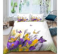 Butterfly Flowers Emperor Size Duvet Cover Set Insects and Plants Bedding 290x235 3D Soft Comfort Microfiber Quilt Cover with Zipper Closure and 2 Pillowcases for Teens and Adults F.790