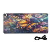 Butterfly Flowers Indigo Print Heated Desk Mat Large Heated Laptop Desk Pad with 3 Heating Levels PU Leather Table Protector Writing Pad for Office Decor, 31.5x13in