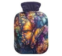 Butterfly Flowers Indigo Print Hot Water Bottle with Cover for Pain Relief Feet and Bed Warmer for Menstrual Cramps, 1L