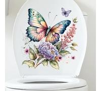 Butterfly Flowers Leaf Toilet Cover Sticker Decals,Spring Butterfly Flowr Waterproof Toilet Lid Tank Seat Decals Cistern Self-Adhesive Bathroom Wall Sticker
