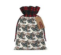 Butterfly Flowers Printing Color Matching Plaid Drawstring Christmas Bag With Kraft Tag 4.7x6.9 In For Halloween