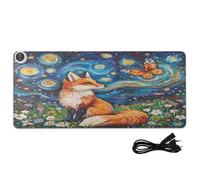 Butterfly Flowers Starry Blue Print Heated Desk Mat Large Heated Laptop Mat with 3 Heating Levels PU Leather Keyboard Pad for Work Decor, 31.5x13in