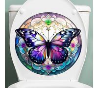 Butterfly Flowers Toilet Cover Sticker Decals,Colorful Butterfly Flowr Waterproof Toilet Lid Tank Seat Decals Cistern Self-Adhesive Bathroom Wall Sticker (01917-hudie si ye Hua)