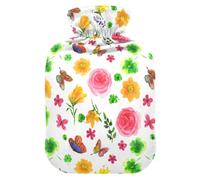 Butterfly Flowers White Hot Water Bottle with Cover for Pain Relief Feet and Bed Warmer for Women, 2L
