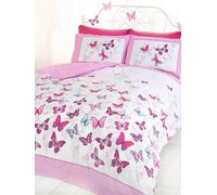 Rapport Home Furnishing Pink Butterfly King Duvet Cover Set | Reversible Easy Care Polycotton Bedding with 2 Pillowcases - 230cm x 220cm