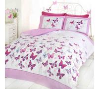 Rapport Home Furnishing Pink Butterfly Single Duvet Cover Set | Reversible Easy Care Polycotton Bedding with 1 Pillowcase - 135x200cm, Twin