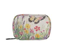 Butterfly Fluttering Around Colorful Flowers aid Bag with Detachable Compartments Portable Day Pill Organizer