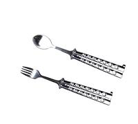 Butterfly Fork and Spoon Set for Hunting, Camping and Hiking Purposes. (Silver)