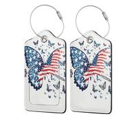 Butterfly & Freedom Luggage Tag with Privacy Flap for Suitcase Leather Luggage Tags 2 PCS