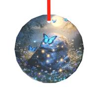 Butterfly Galaxy Christmas Ornaments Round Glass Decorations Moon At Night Tree Decorative Hanging Pendant for Xmas Home Office Party Holiday