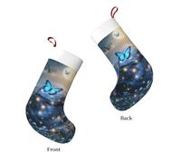 Butterfly Galaxy Christmas Stocking Moon At Night Xmas Hanging Stocking for Kids Adults Family Holiday Party Decoration