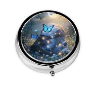 Butterfly Galaxy Small Pill Box 3 Compartment Portable Pill Box for Purse Pocket Moon At Night Mini Medicine Organiser for Daily Vitamin Fish Oil Storage