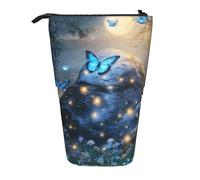 Butterfly Galaxy Standing Pencil Case Moon at Night Pen Pouch Holder Telescopic Pencil Bag Pop Up Cosmetics Bag Stationery Organizer for School Office Travel