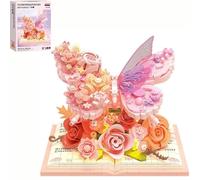 Butterfly Garden 3D Blocks with LED, Romantic 3D Book Flower Bouquet Butterfly Building Set, Romantic Botanicals Building Blocks, No-Wilt Nature Home Desk Decor, Art Crafts Gift for Girls(Butterfly)