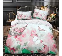 Butterfly Garden Comforter Cover 3D Print Wrinkle-Resistant 3PCs Bed Linen Hidden Zipper Soft Pastel Floral Duvet Cover Extra Soft Breathable for Teens Youth Adults Women Kids Boys Double（200x200cm）