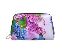 Butterfly Garden Print Makeup Bag, Cosmetic Bag,Women Pu Leather Cosmetic Bags with Wrist Strap Travel Toiletry Pouch Makeup Bag