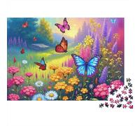 Butterfly Garden Scene 1000pc Meadow Butterflies Heavy-duty Cardboard Puzzle for Adults Brain Teaser Lovers Team Building Holiday Pastime Collectible Item Missing Piece Guarantee 38x26cm/1000pcs