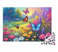 Butterfly Garden Scene Jigsaws 1000 Pieces for Adults on Thick Blue Board Jigsaws for Adults As A Fun And Challenging Family Game for Collectible Art 52x38cm/1000pcs