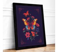 Butterfly Garden Symmetry Botanical Framed Wall Art Print A3 (42×29.7cm) Black, Wall Decor for Living Room, Bedroom, Office & Home, Ready to Hang, Art Gift