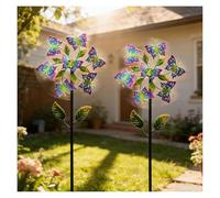 Butterfly Garden Wind Spinners, 46 inch/117cm Metal Wind Sculptures 3D Wind Spinner, Wind Streamer for Yard, Garden, Lawn Decor,A（2Packs）