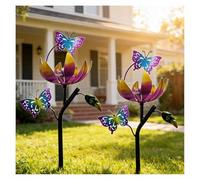 Butterfly Garden Wind Spinners, 46 inch/117cm Yard Metal Wind Spinner 3D Wind Powered, Garden Wind Mill Ideal Lovely Gift for Family Friends,B（2Packs）