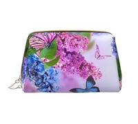 Butterfly Garden Zipper Closure Leather Portable Waterproof Cosmetic Bag for Home Travel to Organize Toiletries Sundries