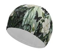 Butterfly Gardenia Cluster Swim Cap High Elasticity Anti Slip Waterproof Comfortable Swim Hat Bathing Cap for Men Women