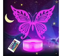 Butterfly Gifts, 3D Girl Night Light LED Illusion Lamp with Remote Control + 16 Colors Changing + Timing + Dim Function, Decoration Birthday Gifts for Baby Boy Girl